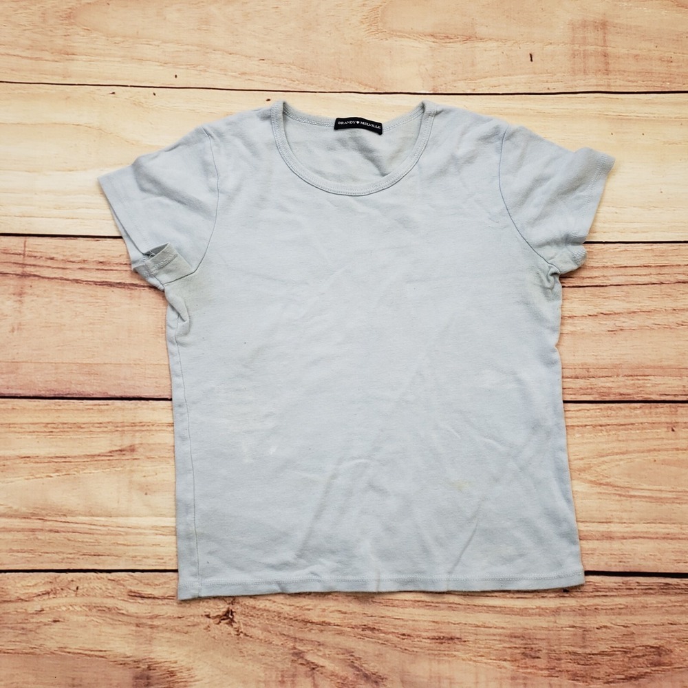 Brandy Melville Shirt‎ Womens One Size Blue Cropped Crop Top Basic Ladies A2*